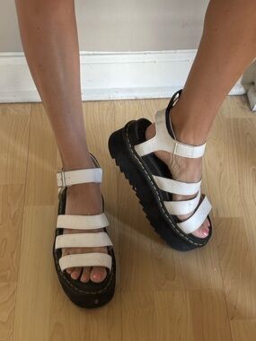 Dr. Martens White Triple-Strap Platform Sandals